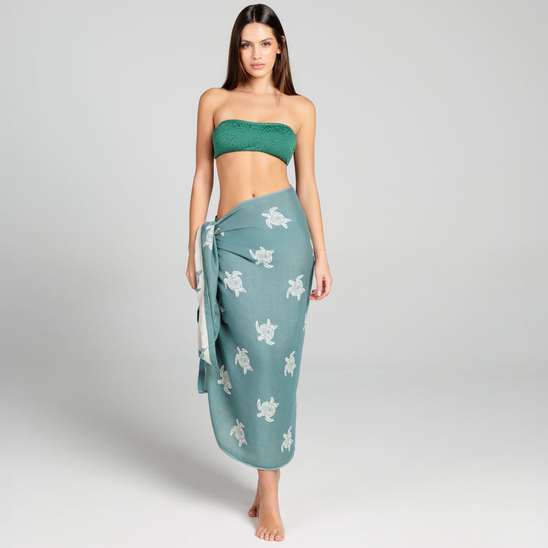 Telo Mare Bamboo Double Face Tartarughe Verde - Le Blu