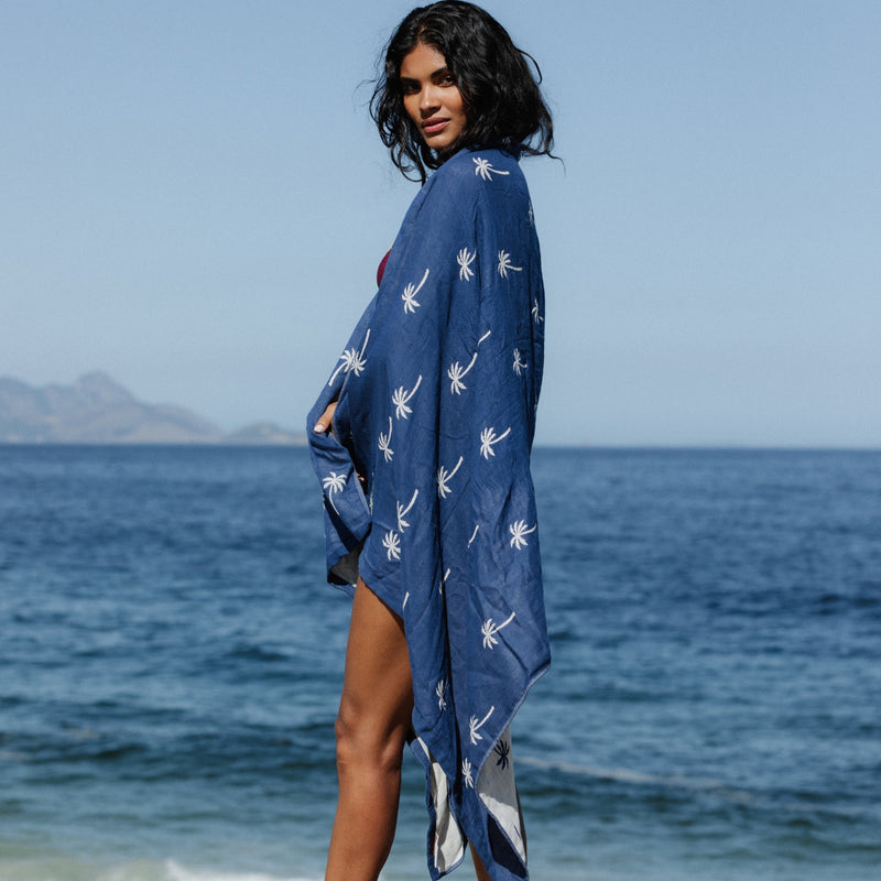 Telo Mare Bamboo Double Face Navy Palms - Le Blu - Le Blu